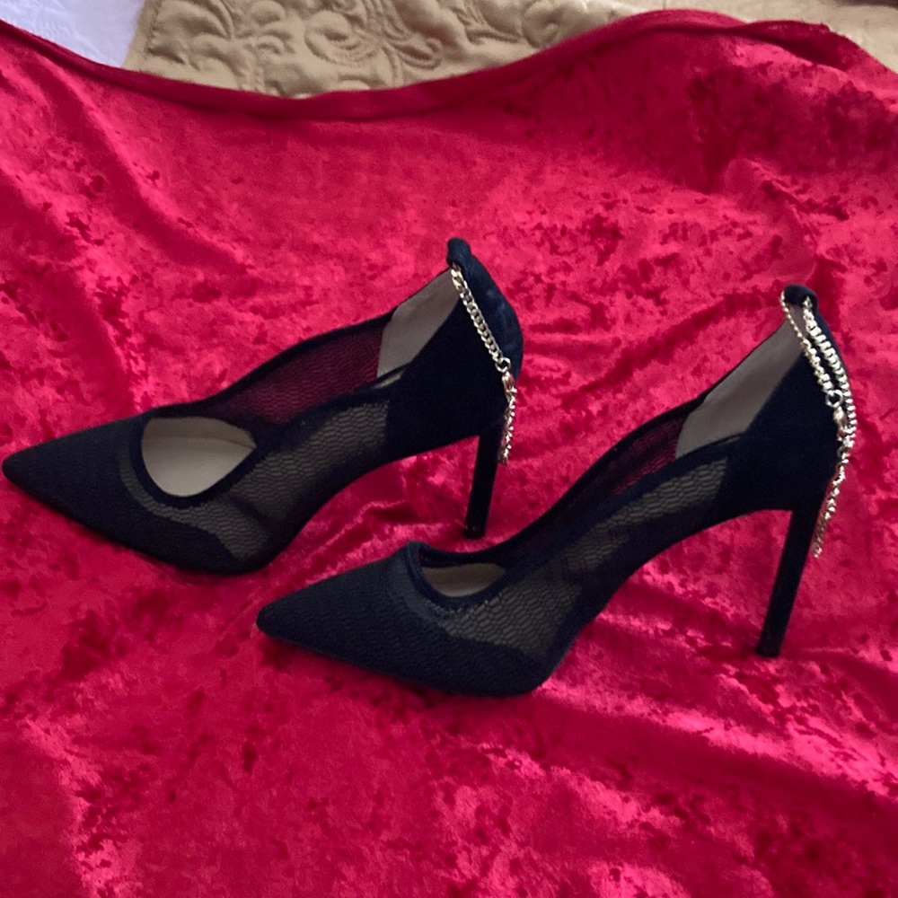 Elegant Black Chain-Embellished Heels